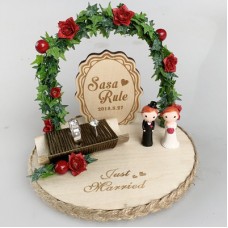 Wood Bride & Groom Rustic Wedding ring Pillow
